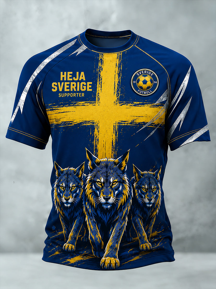 Retro svensk fotbollsfan-konsttryck avslappnad tröja