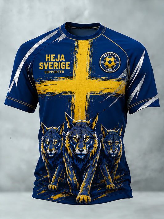 Retro svensk fotbollsfan-konsttryck avslappnad tröja