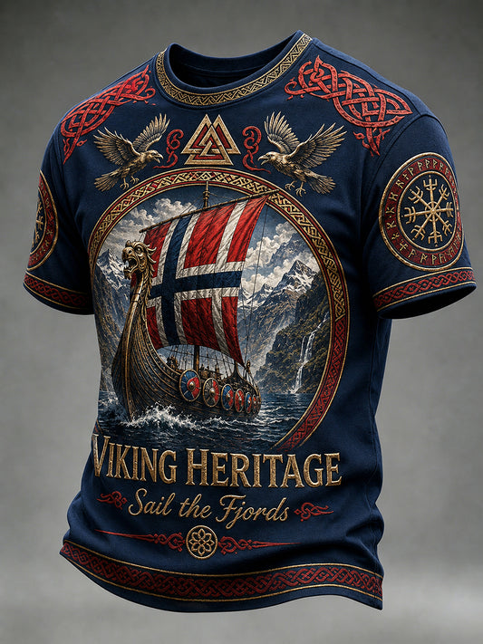 Retro nordisk norsk viking skandinavisk kunsttrykk avslappet t-skjorte