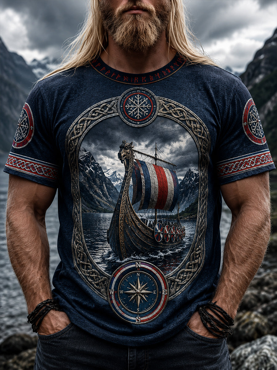 Retro nordisk norsk viking skandinavisk kunsttrykk avslappet topp