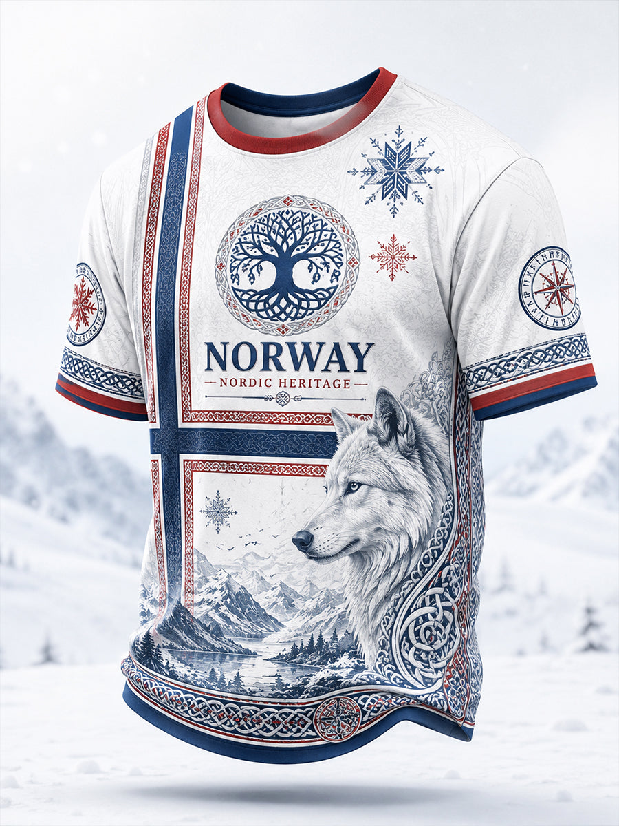 Retro nordisk norsk vikingkunsttrykk avslappet t-skjorte