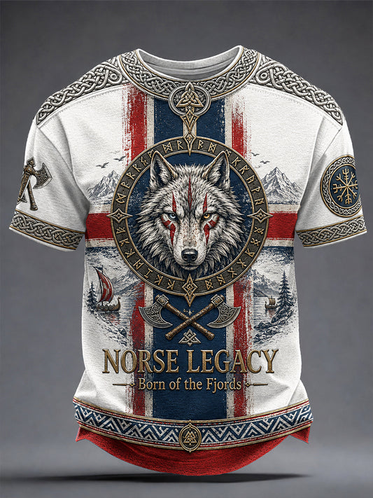 Retro nordisk norsk viking skandinavisk kunsttrykk avslappet t-skjorte