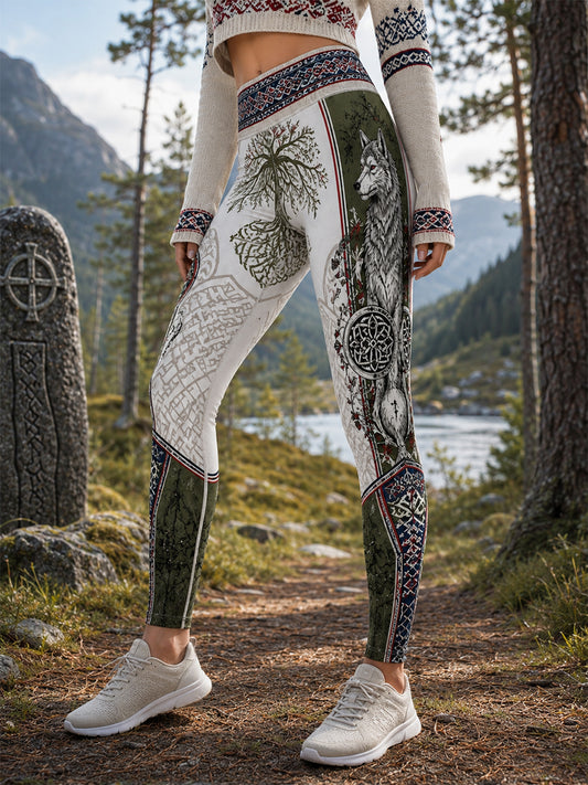Retro nordisk norsk vikingkunsttrykk avslappet leggings