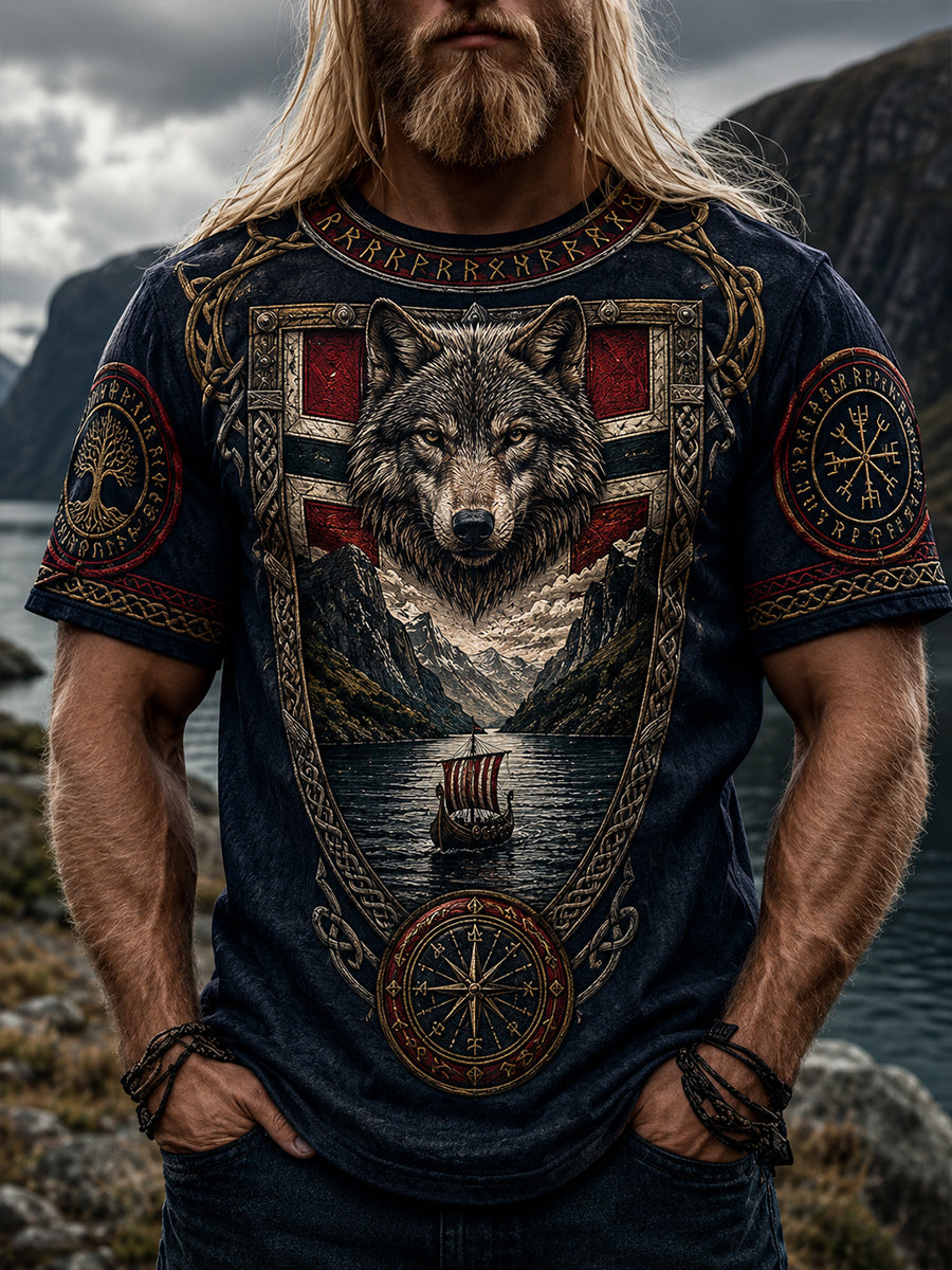 Retro nordisk norsk viking skandinavisk kunsttrykk avslappet topp