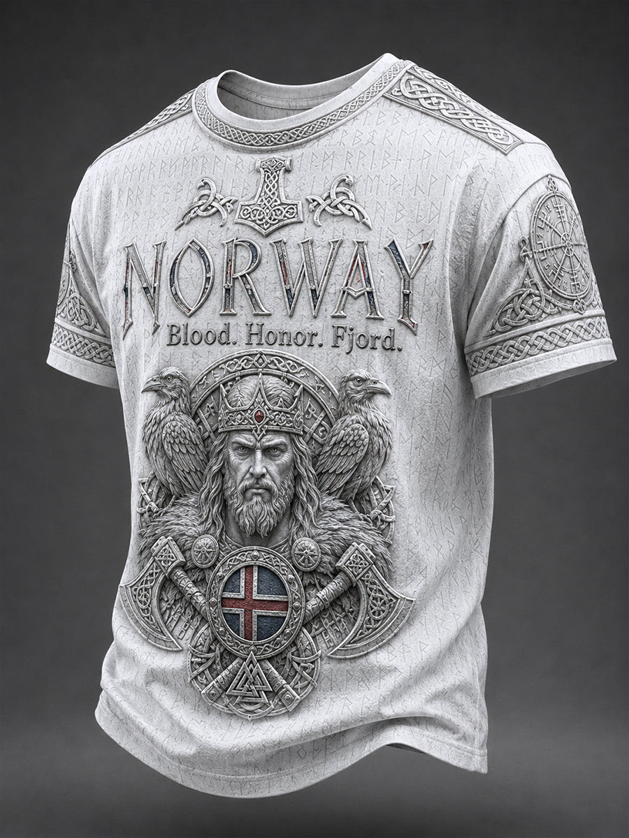 Retro nordisk norsk viking skandinavisk kunsttrykk avslappet t-skjorte