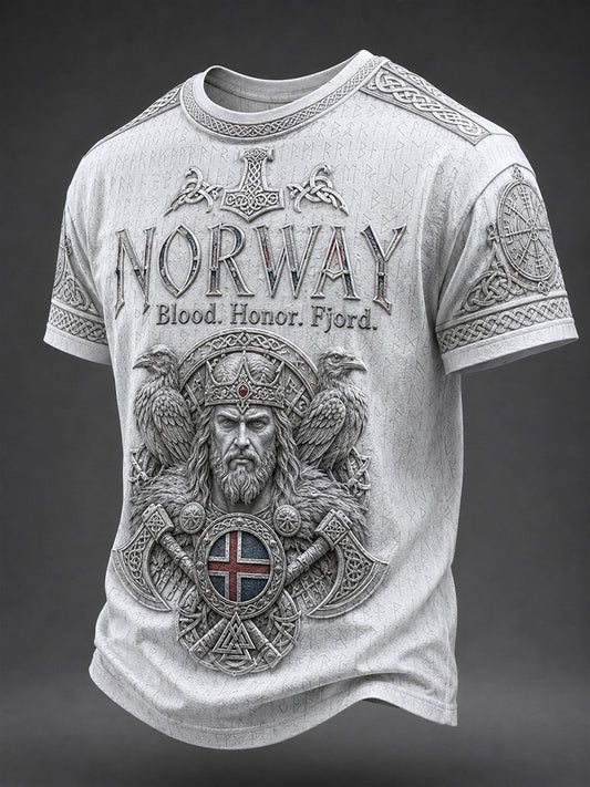 Retro nordisk norsk viking skandinavisk kunsttrykk avslappet t-skjorte