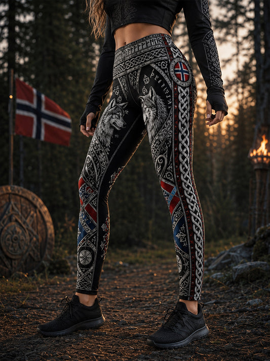 Retro nordisk norsk vikingkunsttrykk avslappet leggings