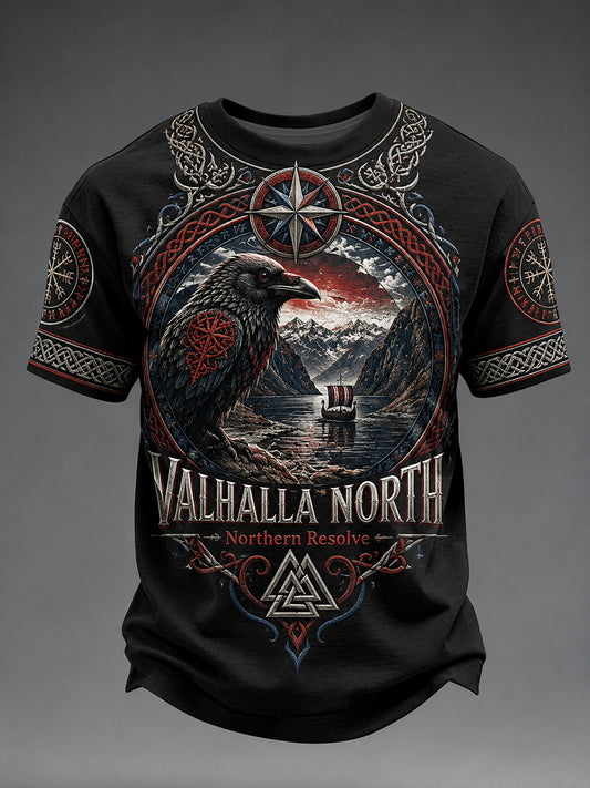 Retro nordisk norsk viking skandinavisk kunsttrykk avslappet t-skjorte