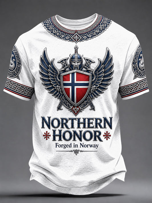 Retro nordisk norsk viking skandinavisk kunsttrykk avslappet t-skjorte