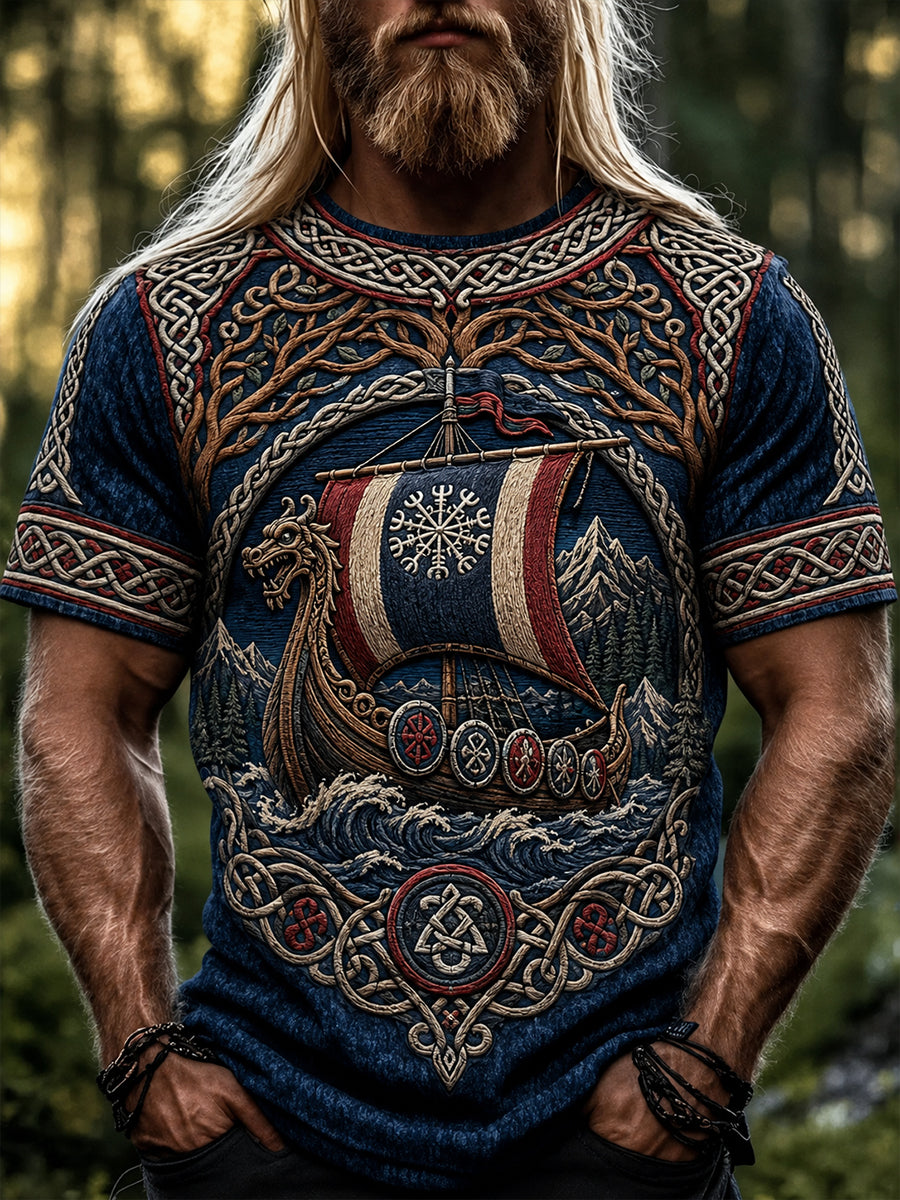 Retro nordisk norsk viking skandinavisk kunsttrykk avslappet topp