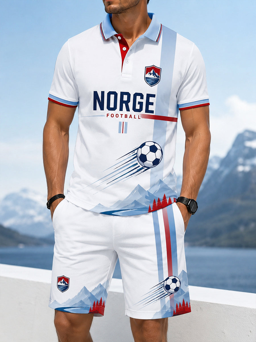 Menns Retro Norsk Fotballfan Kamp Kunsttrykk Poloskjorte 2-delset
