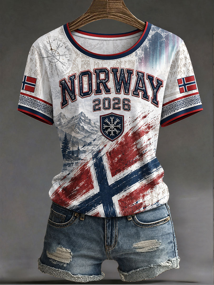 Kvinners Norge Fotball Fritids Sportstil T-skjorte