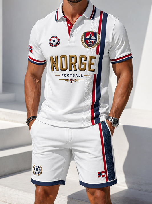 Menns Retro Norsk Fotballfan Kamp Kunsttrykk Poloskjorte 2-delset