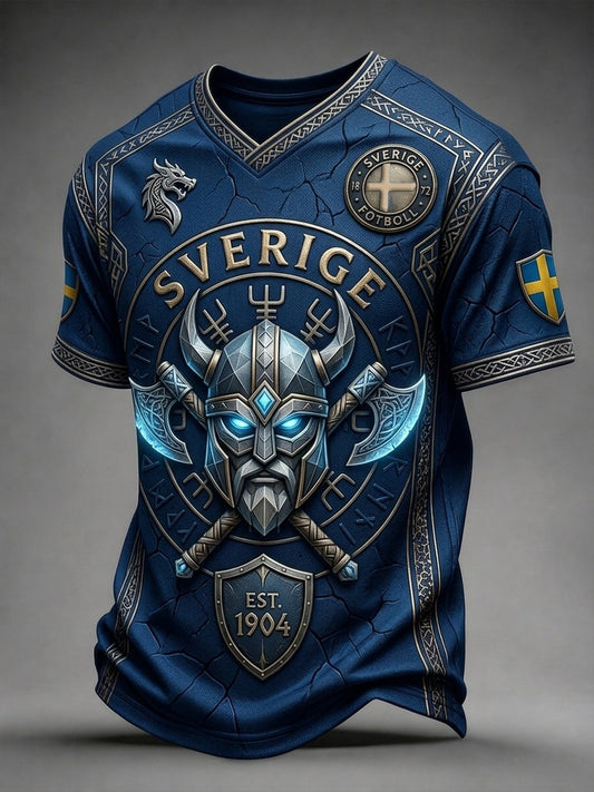 Herrtröja i retrostil med korta ärmar, svensk fotboll