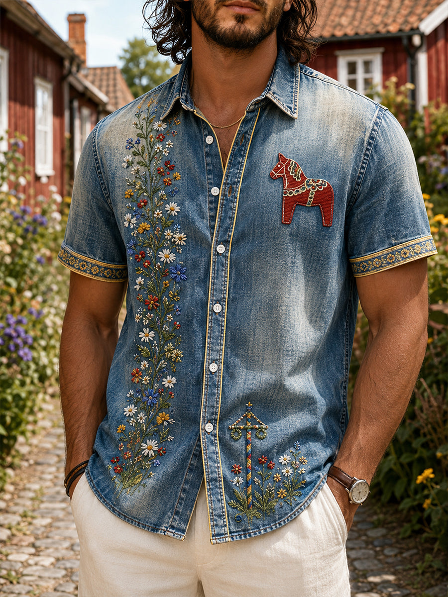 Retro midsommarblommig karusellkonsttryck avslappnad bekväm tröja