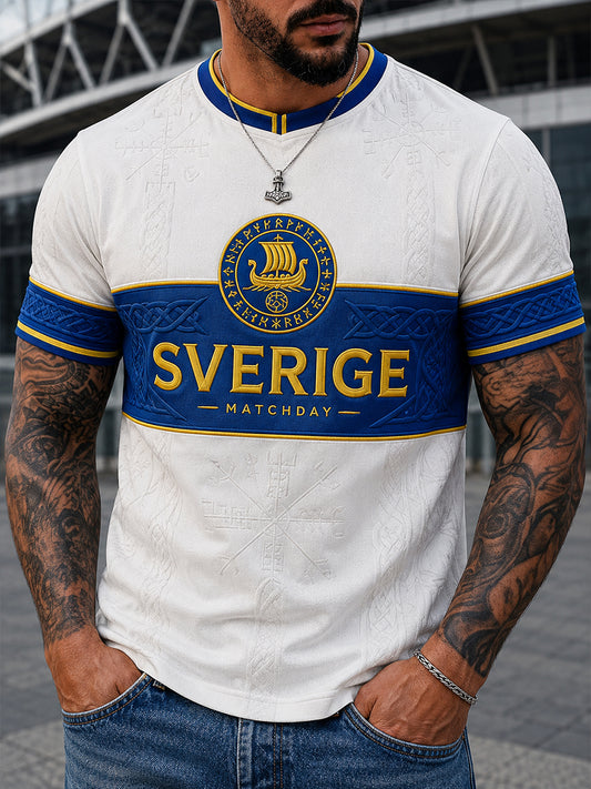 Retro svensk fotbollsfan-konsttryck avslappnad t-shirt