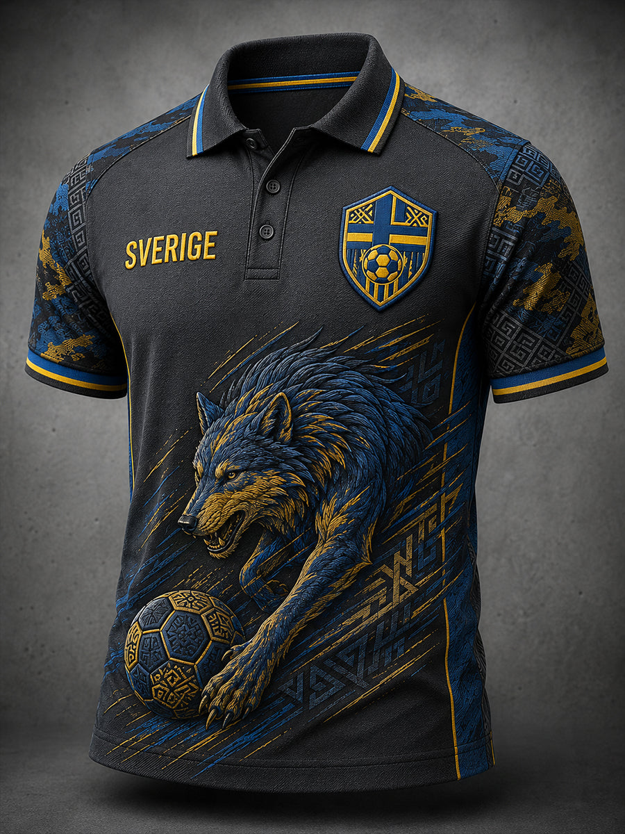 Retro svensk fotbollsfanart-print avslappnad pikétröja