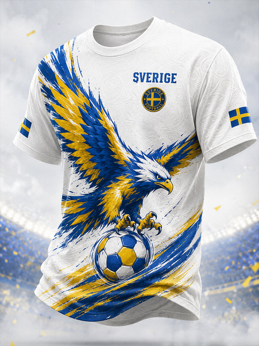 Retro svensk fotbollsfan-konsttryck avslappnad t-shirt
