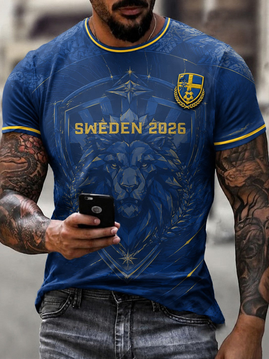 Mäns Sverige Fotboll tryckt T-shirt