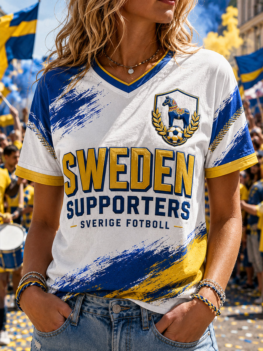 Retro svensk fotbollsfan-konsttryck avslappnad t-shirt