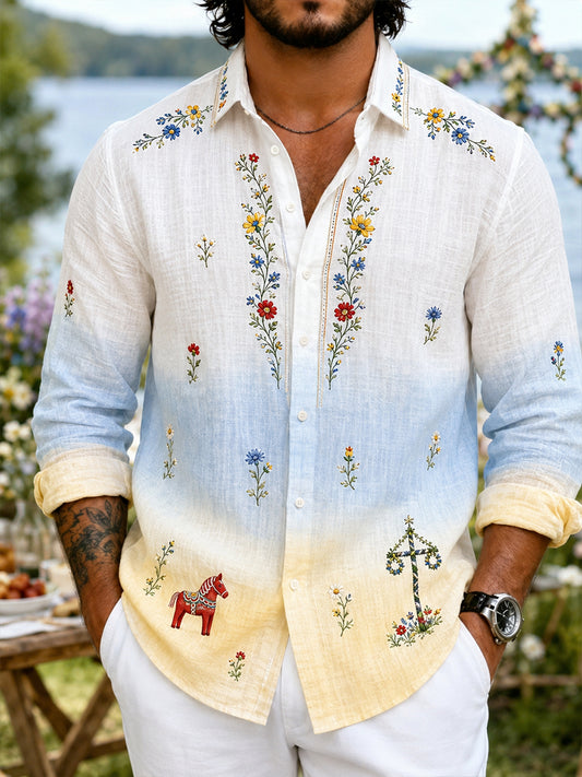 Retro midsommarblommig karusellkonsttryck avslappnad bekväm tröja