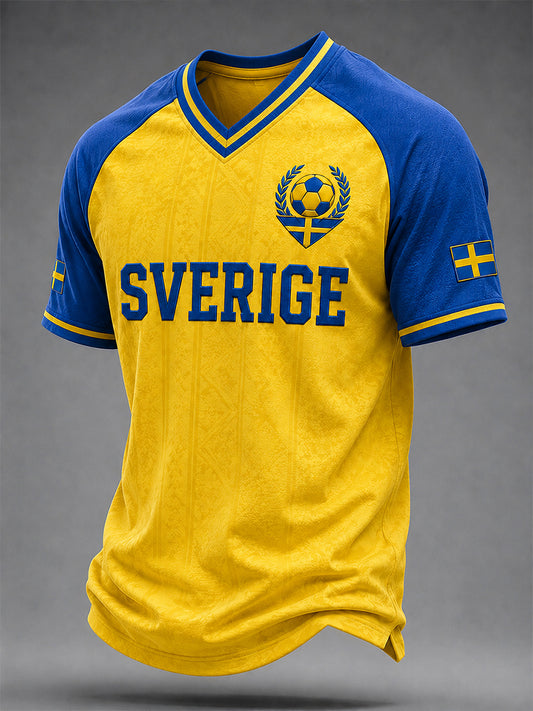 Retro svensk fotbollsfan-konsttryck avslappnad t-shirt