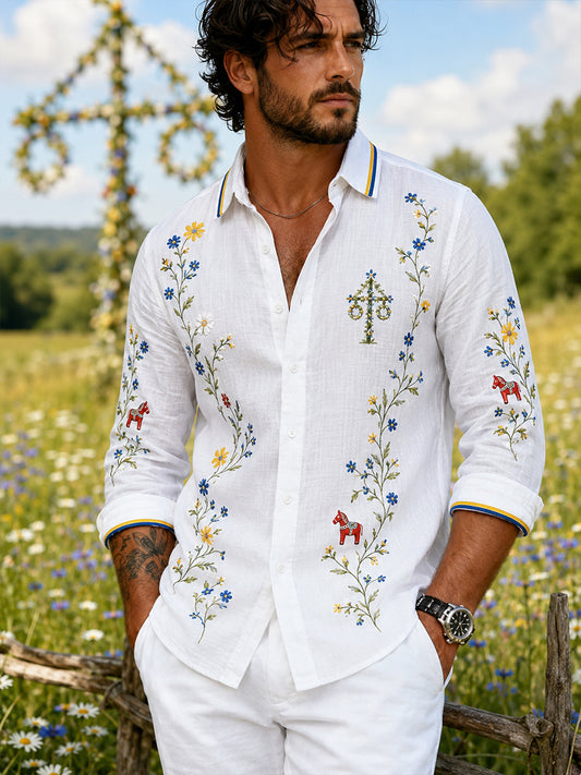 Retro midsommarblommig karusellkonsttryck avslappnad bekväm tröja