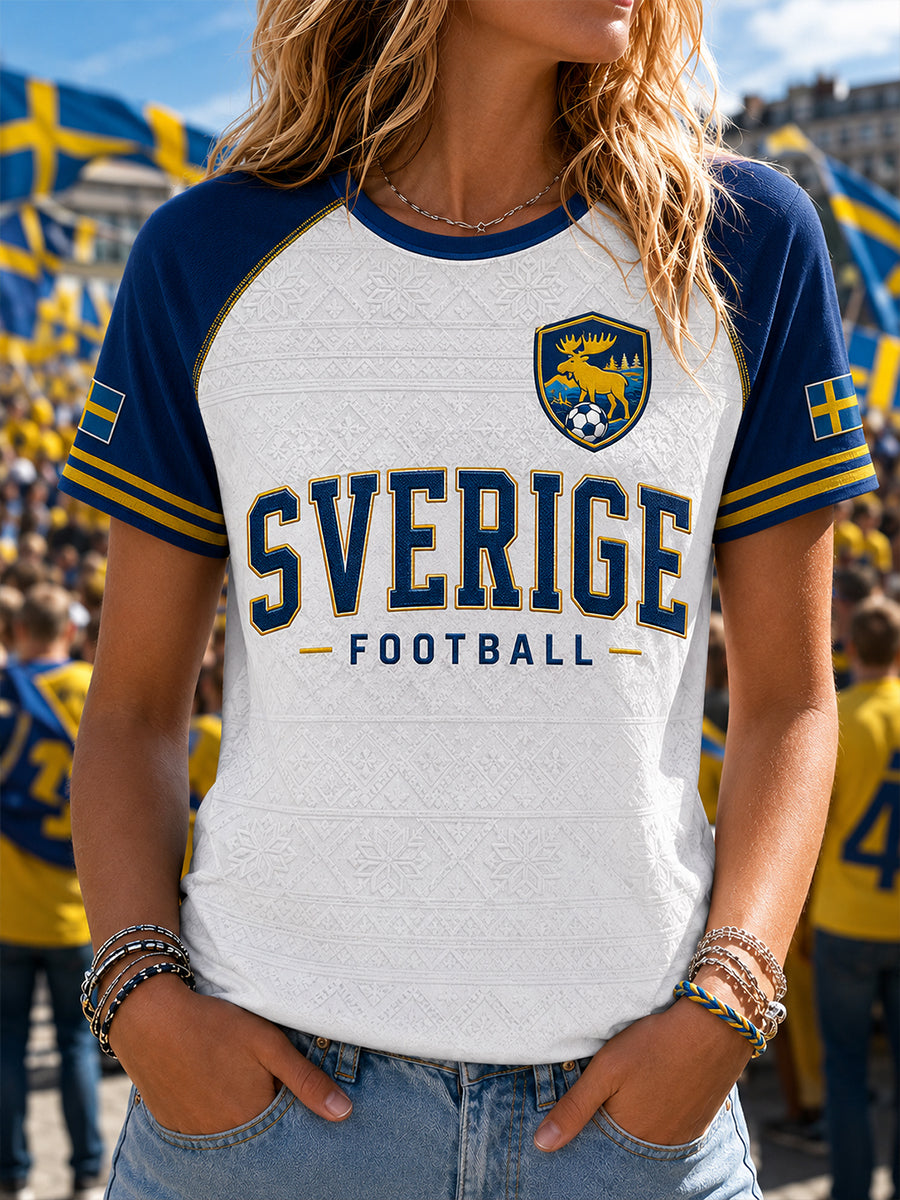 Retro svensk fotbollsfan-konsttryck avslappnad t-shirt