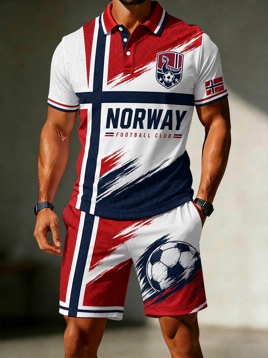 Retro norsk fotballfan-kunsttrykk, uformelt poloskjortesett