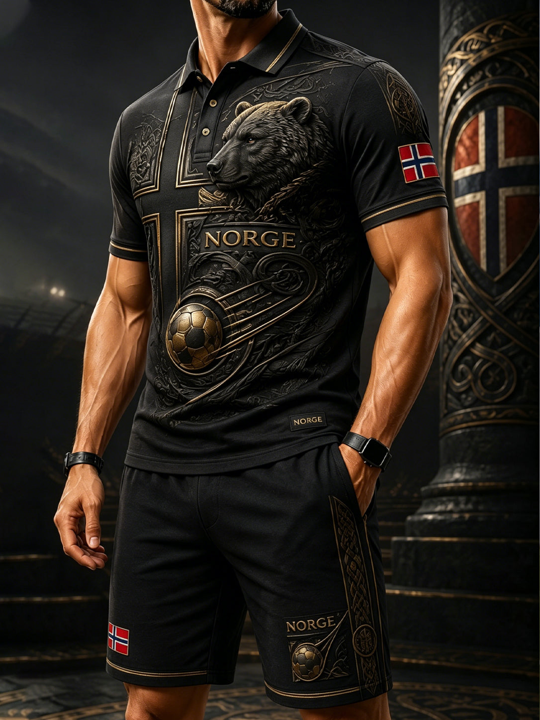 Menns norsk fotballkamp heiar-element kunsttrykk poloskjorte