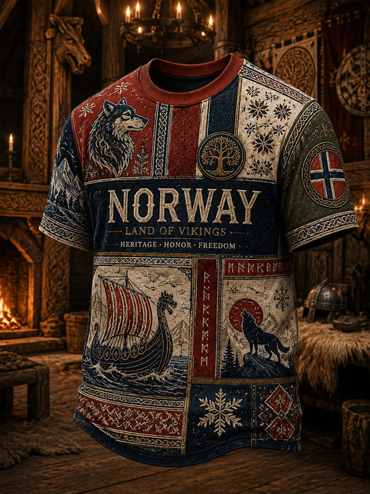 Retro norsk viking nordisk stil kunsttrykk avslappet t-skjorte