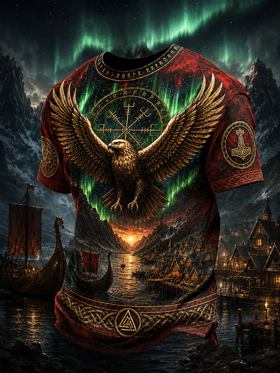 Retro norsk viking nordisk stil kunsttrykk avslappet t-skjorte