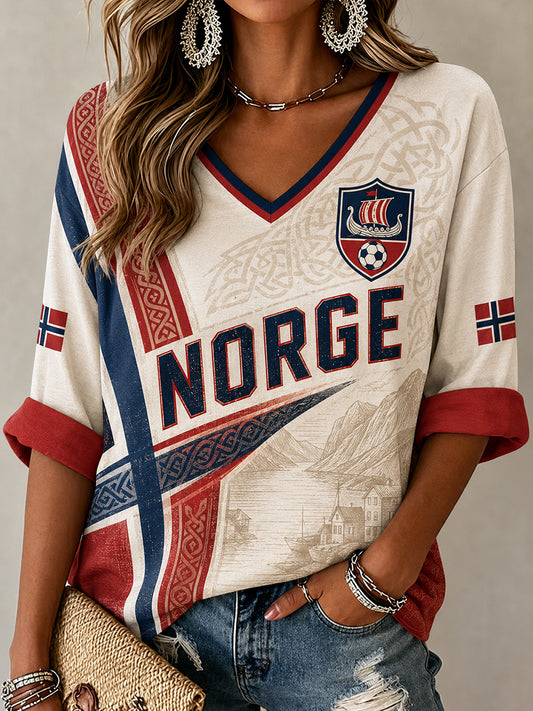Retro norsk fotballfan-kunsttrykk avslappet drakt