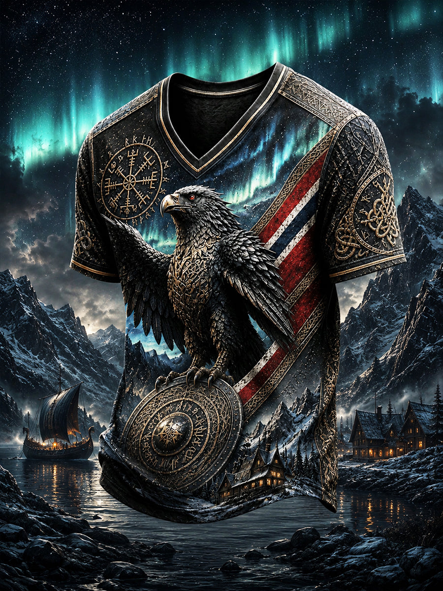 Retro norsk viking nordisk stil kunsttrykk avslappet t-skjorte