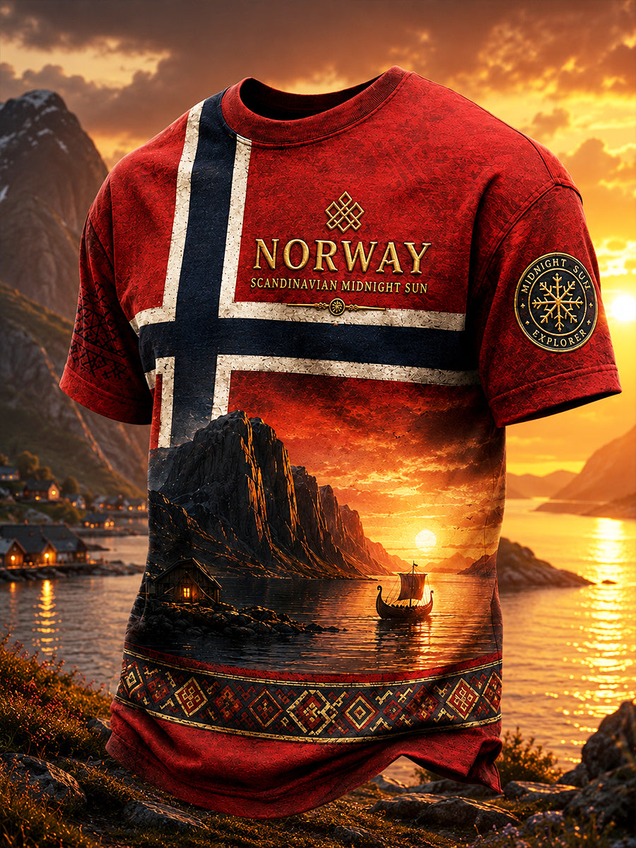 Retro norsk viking nordisk stil kunsttrykk avslappet t-skjorte