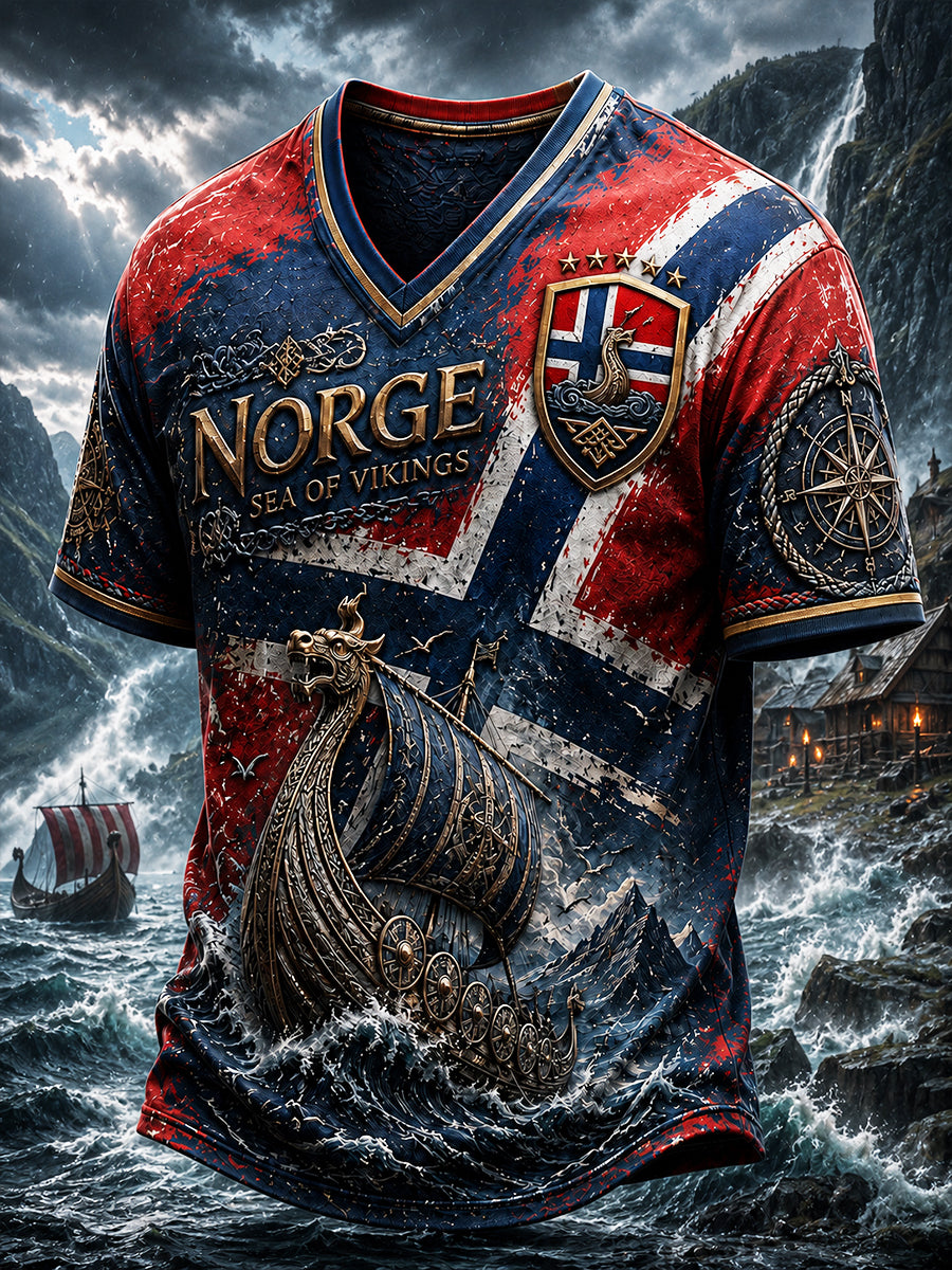 Retro norsk viking nordisk stil kunsttrykk avslappet t-skjorte