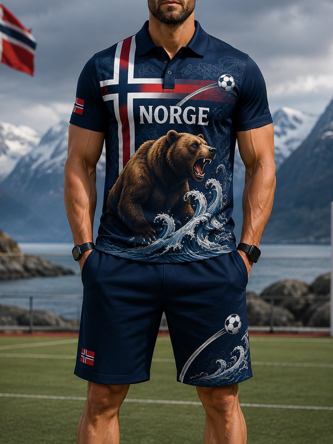Menns norsk fotballkamp heiar-element kunsttrykk poloskjorte