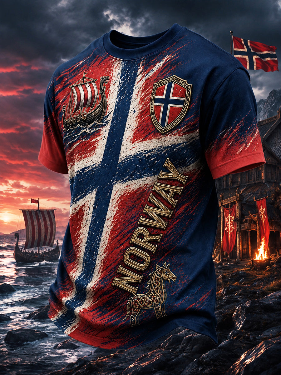 Retro norsk viking nordisk stil kunsttrykk avslappet t-skjorte