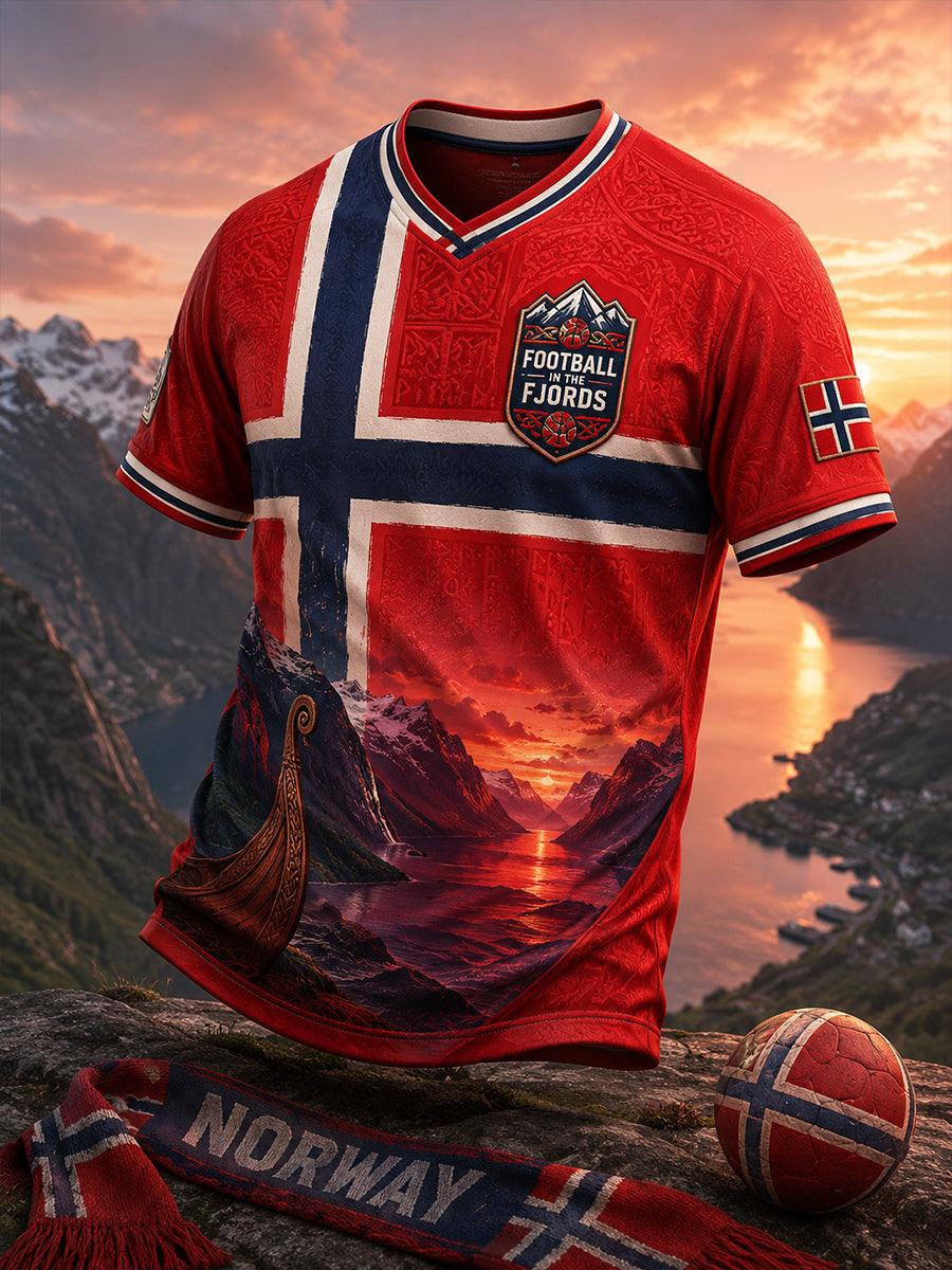 Retro norsk fotballfan-kunsttrykk avslappet drakt