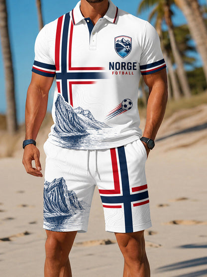 Retro norsk fotballfan-kunsttrykk, uformelt poloskjortesett