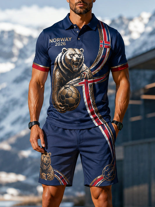 Menns norsk fotballkamp heiar-element kunsttrykk poloskjorte