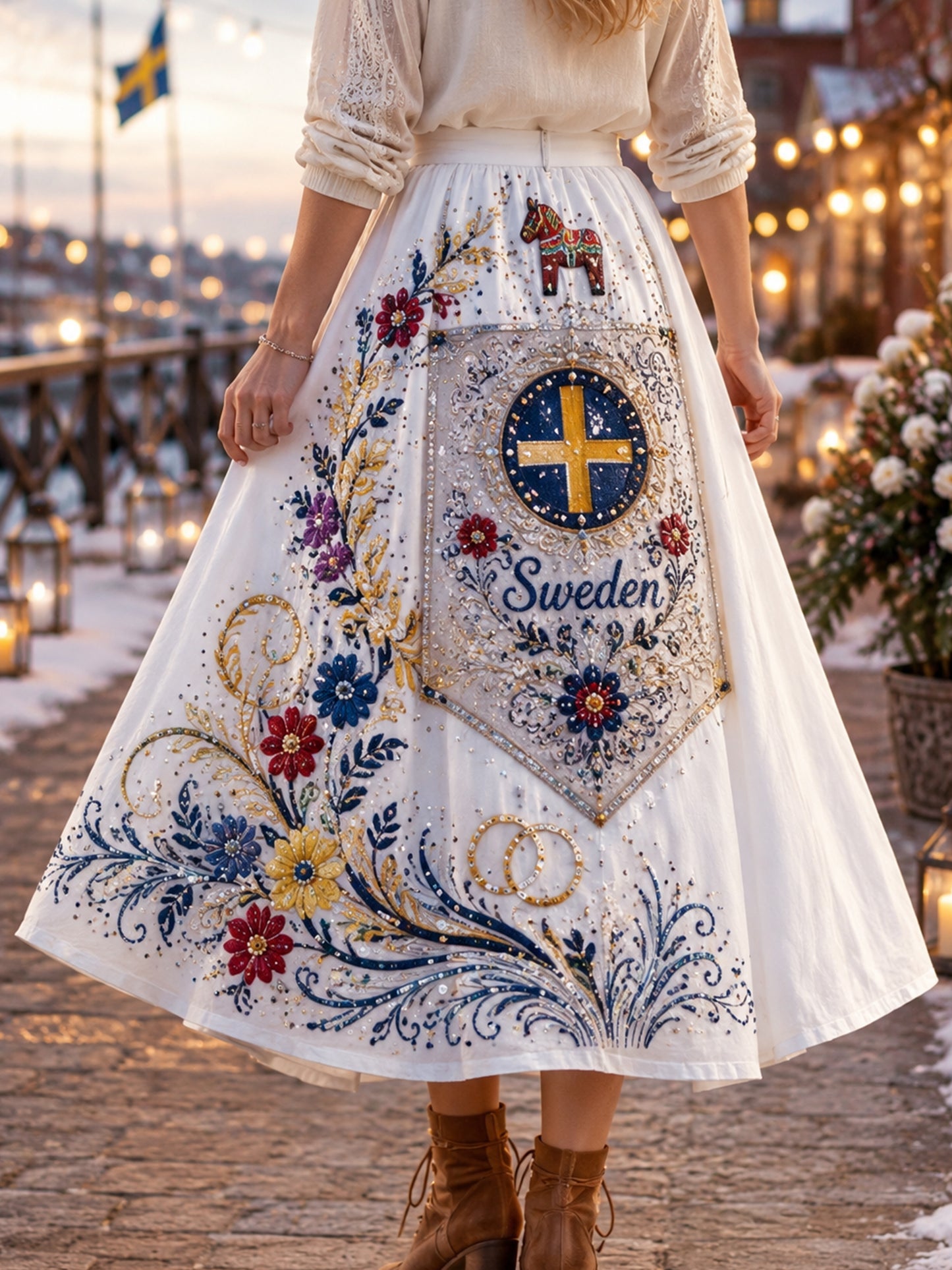 Damernas svenska midsommarfest minneskonsttryck midikjol