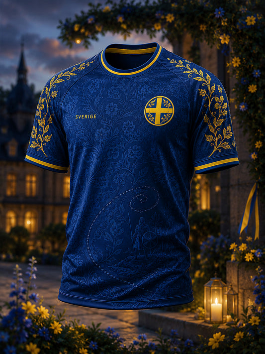 Retro svensk fotbollsfan-konsttryck avslappnad t-shirt