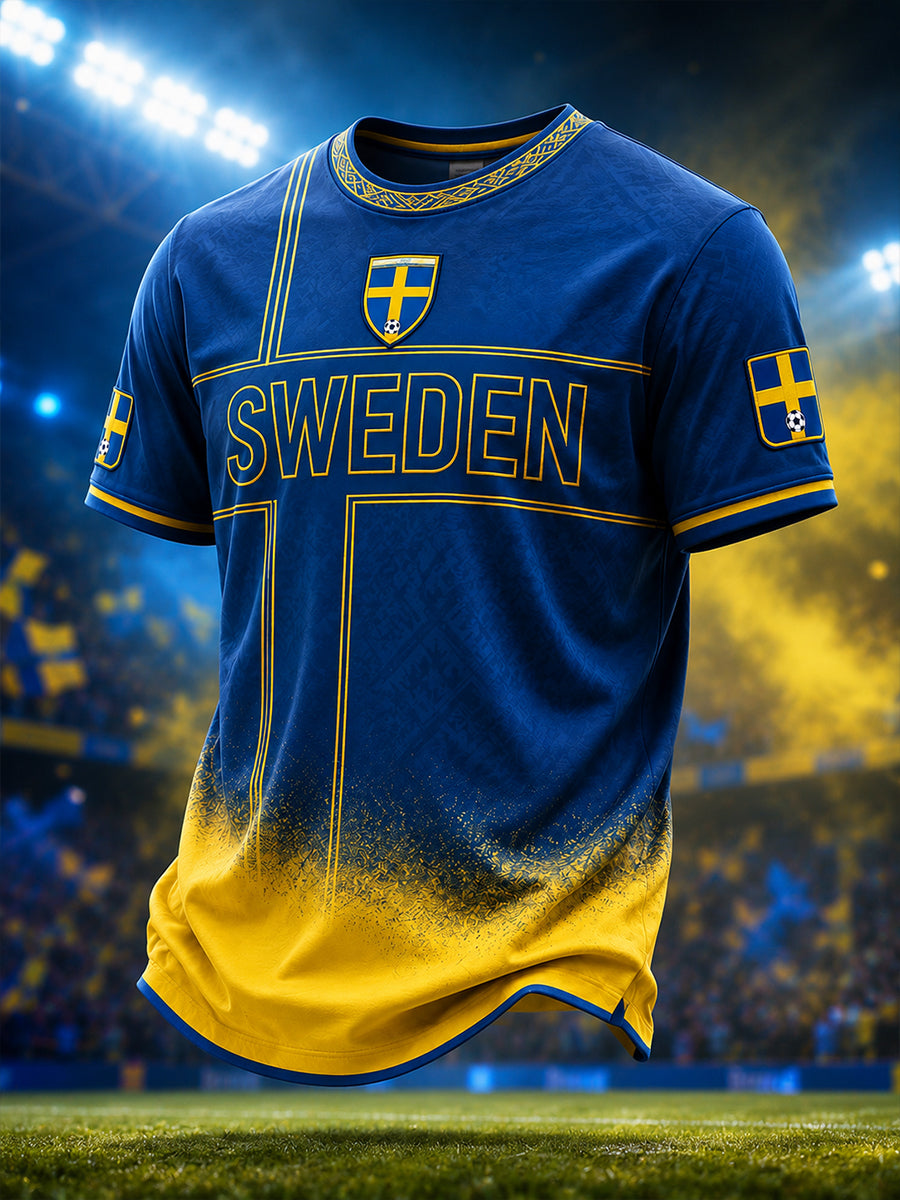 Retro svensk fotbollsfan-konsttryck avslappnad t-shirt