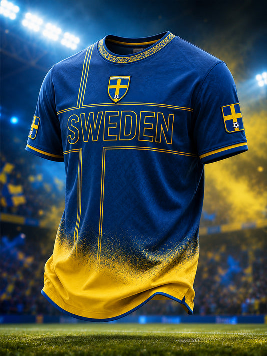 Retro svensk fotbollsfan-konsttryck avslappnad t-shirt