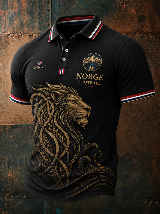 Retro norsk fotballfan-kunsttrykk avslappet poloskjorte