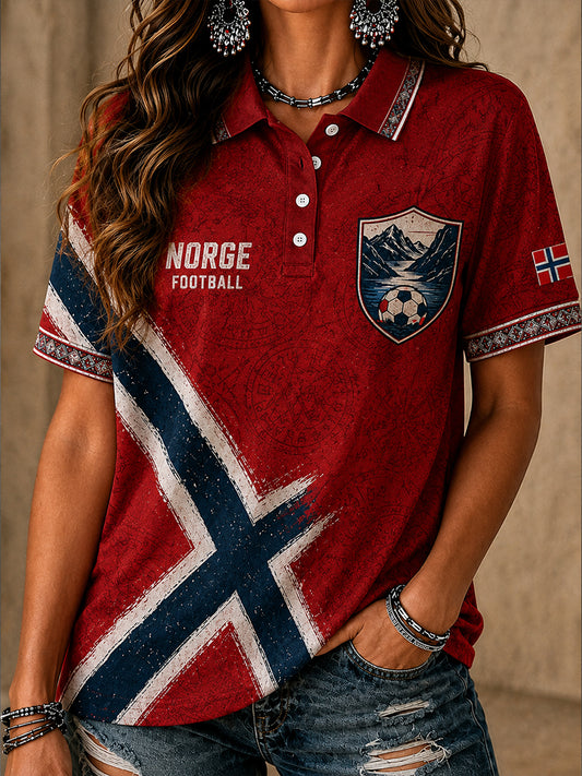 Retro norsk fotballfan-kunsttrykk avslappet poloskjorte