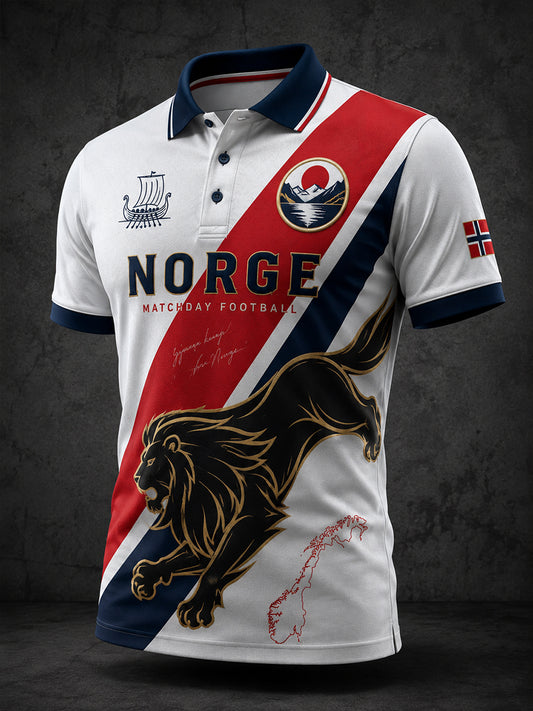 Retro norsk fotballfan-kunsttrykk avslappet poloskjorte