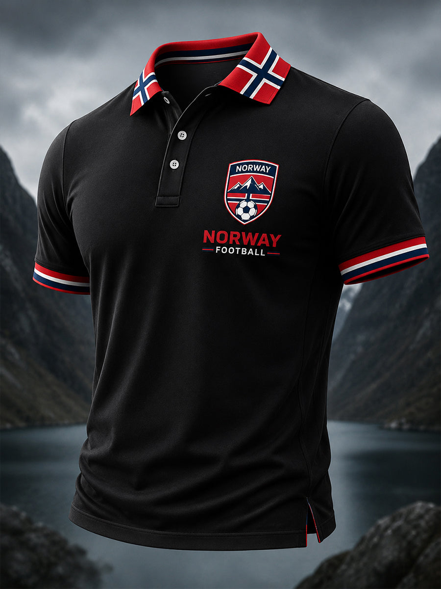 Retro norsk fotballfan-kunsttrykk avslappet poloskjorte