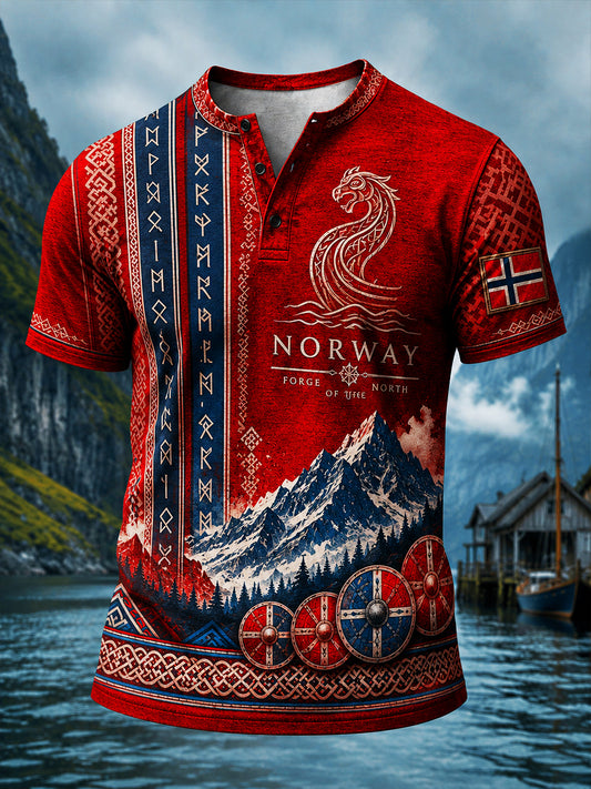 Retro norsk viking nordisk stil kunsttrykk uformell Henley-skjorte